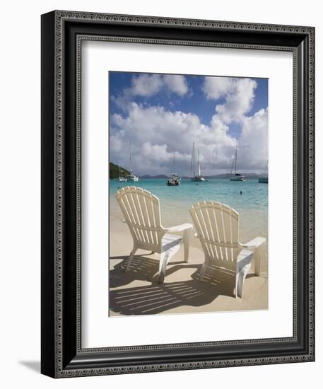 Two Empty Beach Chairs on Sandy Beach on the Island of Jost Van Dyck in the British Virgin Islands-Donald Nausbaum-Framed Photographic Print