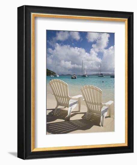 Two Empty Beach Chairs on Sandy Beach on the Island of Jost Van Dyck in the British Virgin Islands-Donald Nausbaum-Framed Photographic Print