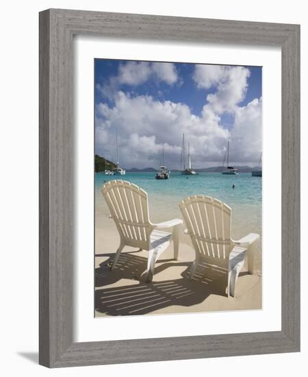 Two Empty Beach Chairs on Sandy Beach on the Island of Jost Van Dyck in the British Virgin Islands-Donald Nausbaum-Framed Photographic Print