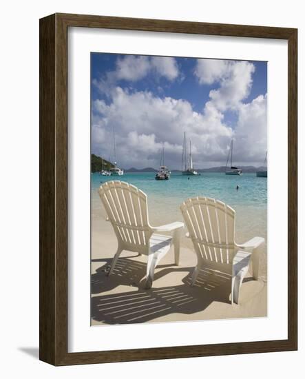 Two Empty Beach Chairs on Sandy Beach on the Island of Jost Van Dyck in the British Virgin Islands-Donald Nausbaum-Framed Photographic Print