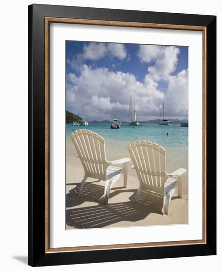 Two Empty Beach Chairs on Sandy Beach on the Island of Jost Van Dyck in the British Virgin Islands-Donald Nausbaum-Framed Photographic Print