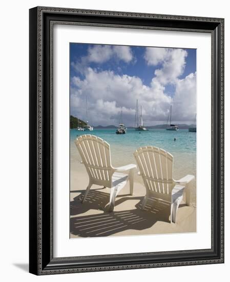 Two Empty Beach Chairs on Sandy Beach on the Island of Jost Van Dyck in the British Virgin Islands-Donald Nausbaum-Framed Photographic Print
