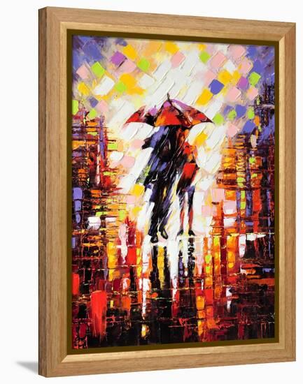 Two Enamoured Under An Umbrella-balaikin2009-Framed Stretched Canvas