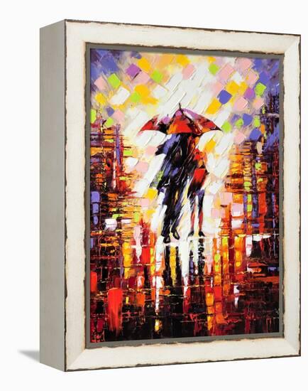 Two Enamoured Under An Umbrella-balaikin2009-Framed Stretched Canvas