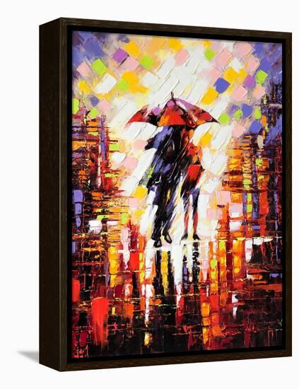 Two Enamoured Under An Umbrella-balaikin2009-Framed Stretched Canvas