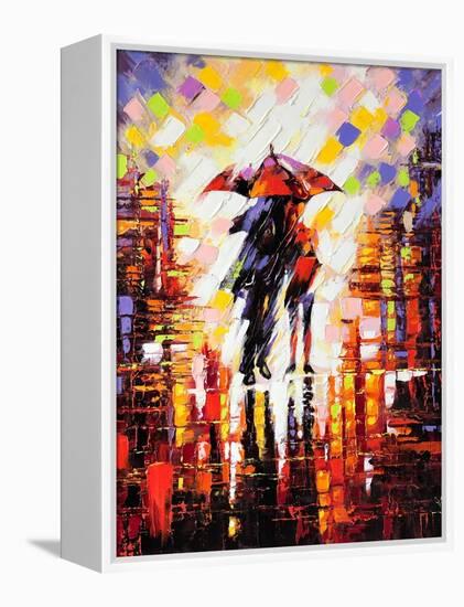 Two Enamoured Under An Umbrella-balaikin2009-Framed Stretched Canvas