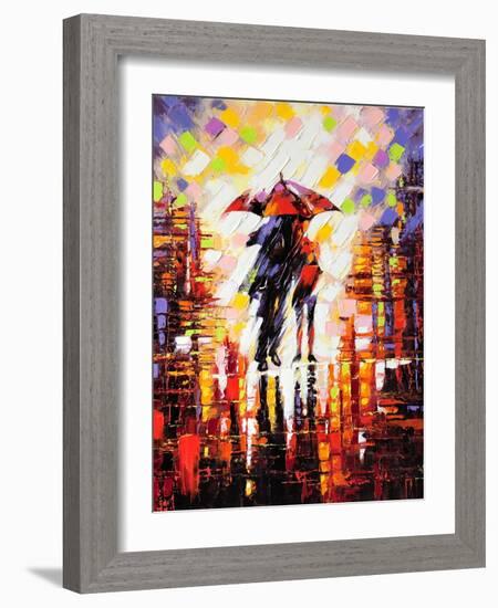 Two Enamoured Under An Umbrella-balaikin2009-Framed Art Print