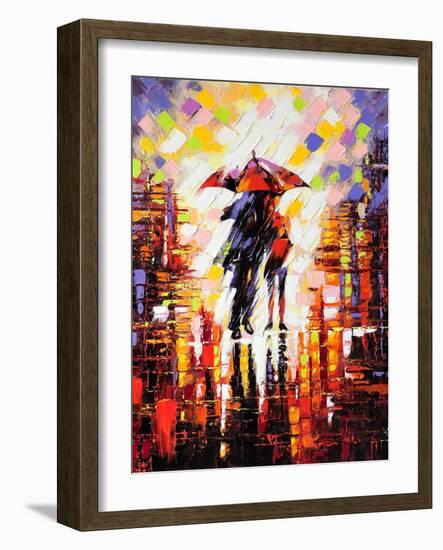 Two Enamoured Under An Umbrella-balaikin2009-Framed Art Print