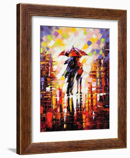 Two Enamoured Under An Umbrella-balaikin2009-Framed Art Print