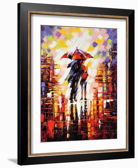 Two Enamoured Under An Umbrella-balaikin2009-Framed Art Print