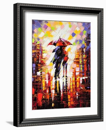 Two Enamoured Under An Umbrella-balaikin2009-Framed Art Print