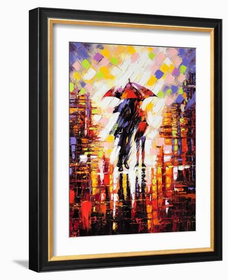 Two Enamoured Under An Umbrella-balaikin2009-Framed Art Print