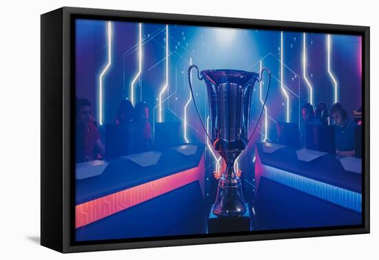 Two Esport Teams of pro Gamers Play to Compete in Video Game on a Championship. Stylish Neon Cyber-gorodenkoff-Framed Premier Image Canvas