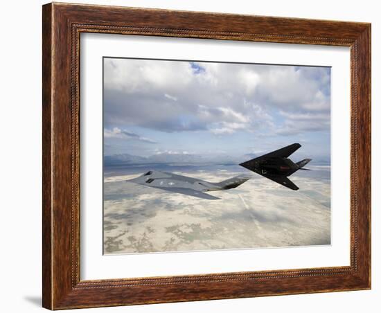 Two F-117 Nighthawk Stealth Fighters in Flight Over New Mexico-Stocktrek Images-Framed Photographic Print