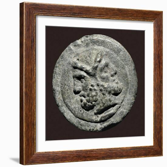 Two Faced Roman God Janus on Ancient Rome Coin-null-Framed Photo