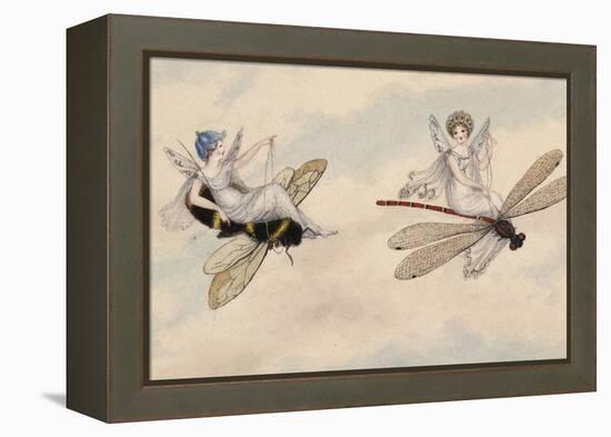 Two Fairies Flying Through the Air, One Seated on a Bee and the Other on a Dragonfly-Amelia Jane Murray-Framed Premier Image Canvas