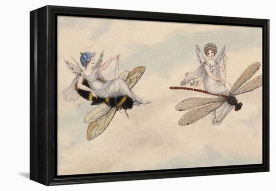 Two Fairies Flying Through the Air, One Seated on a Bee and the Other on a Dragonfly-Amelia Jane Murray-Framed Premier Image Canvas