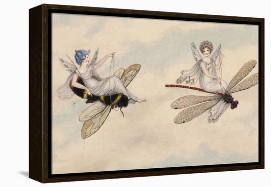 Two Fairies Flying Through the Air, One Seated on a Bee and the Other on a Dragonfly-Amelia Jane Murray-Framed Premier Image Canvas