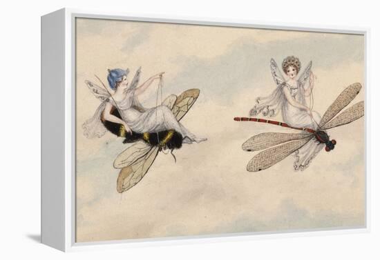 Two Fairies Flying Through the Air, One Seated on a Bee and the Other on a Dragonfly-Amelia Jane Murray-Framed Premier Image Canvas