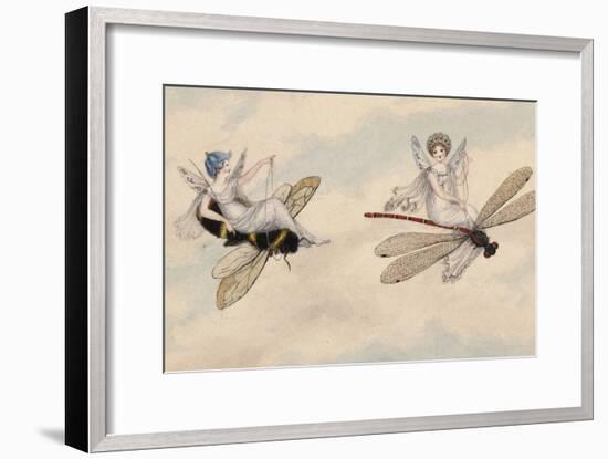 Two Fairies Flying Through the Air, One Seated on a Bee and the Other on a Dragonfly-Amelia Jane Murray-Framed Giclee Print