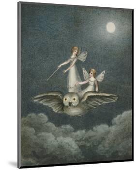 Two Fairies Standing on the Back of an Owl Beneath a Moon-Amelia Jane Murray-Mounted Premium Giclee Print