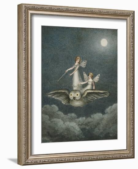 Two Fairies Standing on the Back of an Owl Beneath a Moon-Amelia Jane Murray-Framed Giclee Print