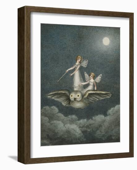 Two Fairies Standing on the Back of an Owl Beneath a Moon-Amelia Jane Murray-Framed Giclee Print