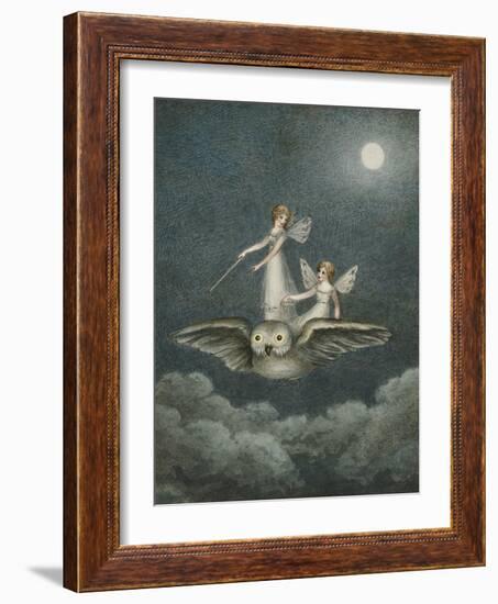 Two Fairies Standing on the Back of an Owl Beneath a Moon-Amelia Jane Murray-Framed Giclee Print