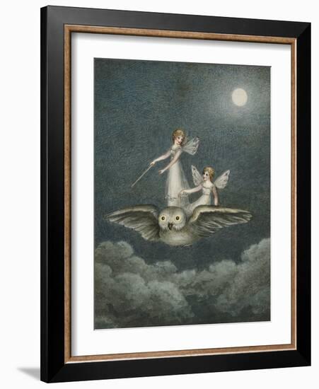 Two Fairies Standing on the Back of an Owl Beneath a Moon-Amelia Jane Murray-Framed Giclee Print