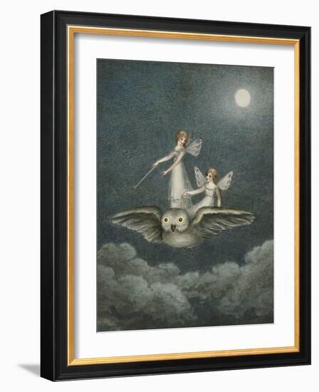 Two Fairies Standing on the Back of an Owl Beneath a Moon-Amelia Jane Murray-Framed Giclee Print