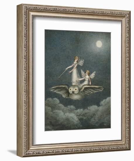 Two Fairies Standing on the Back of an Owl Beneath a Moon-Amelia Jane Murray-Framed Giclee Print