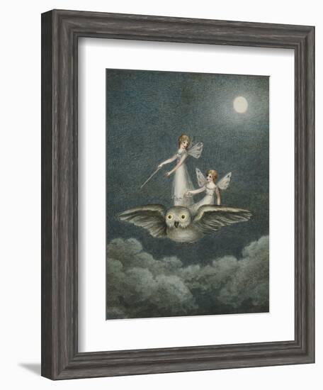 Two Fairies Standing on the Back of an Owl Beneath a Moon-Amelia Jane Murray-Framed Giclee Print