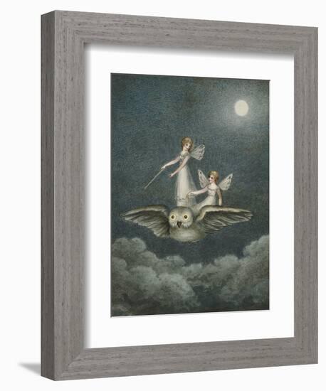 Two Fairies Standing on the Back of an Owl Beneath a Moon-Amelia Jane Murray-Framed Giclee Print