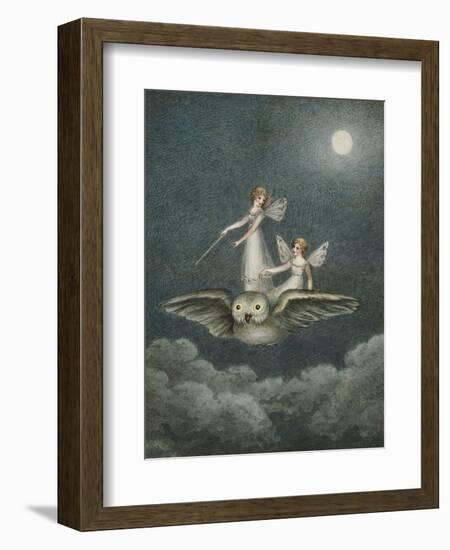 Two Fairies Standing on the Back of an Owl Beneath a Moon-Amelia Jane Murray-Framed Giclee Print