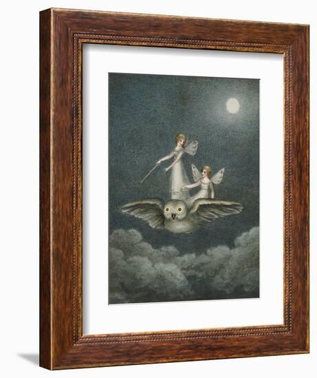 Two Fairies Standing on the Back of an Owl Beneath a Moon-Amelia Jane Murray-Framed Giclee Print