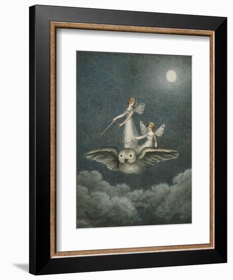 Two Fairies Standing on the Back of an Owl Beneath a Moon-Amelia Jane Murray-Framed Giclee Print