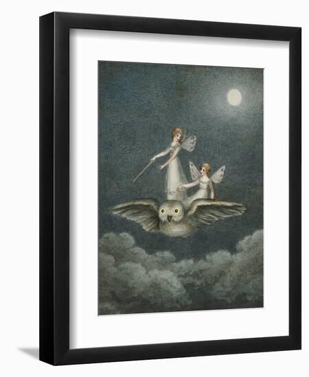 Two Fairies Standing on the Back of an Owl Beneath a Moon-Amelia Jane Murray-Framed Giclee Print