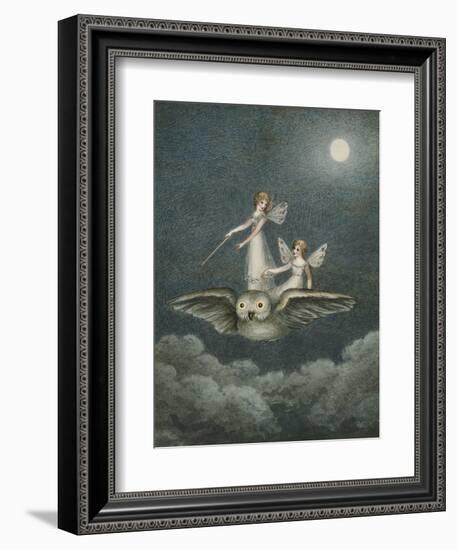 Two Fairies Standing on the Back of an Owl Beneath a Moon-Amelia Jane Murray-Framed Giclee Print