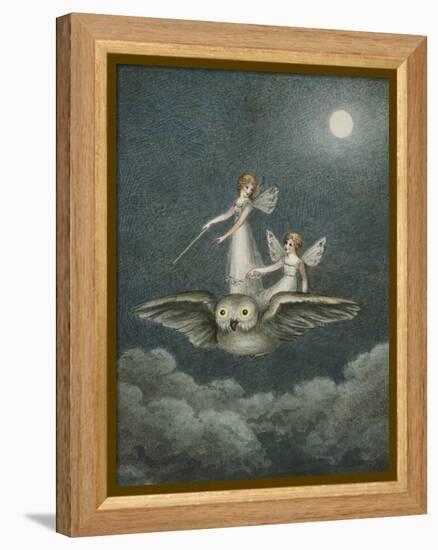 Two Fairies Standing on the Back of an Owl Beneath a Moon-Amelia Jane Murray-Framed Premier Image Canvas