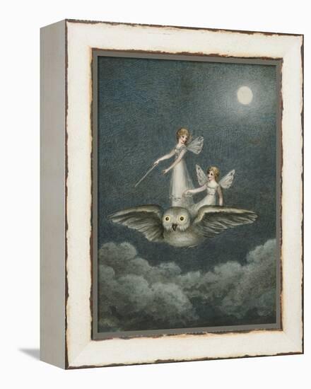 Two Fairies Standing on the Back of an Owl Beneath a Moon-Amelia Jane Murray-Framed Premier Image Canvas