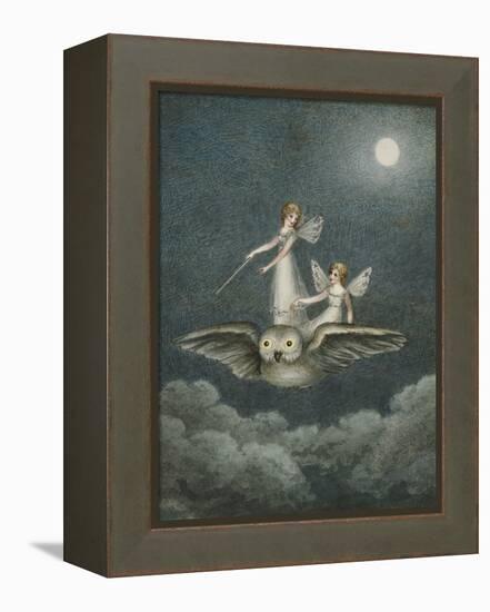 Two Fairies Standing on the Back of an Owl Beneath a Moon-Amelia Jane Murray-Framed Premier Image Canvas