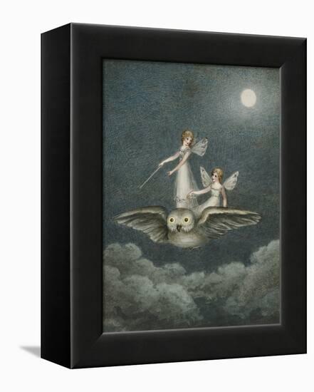 Two Fairies Standing on the Back of an Owl Beneath a Moon-Amelia Jane Murray-Framed Premier Image Canvas