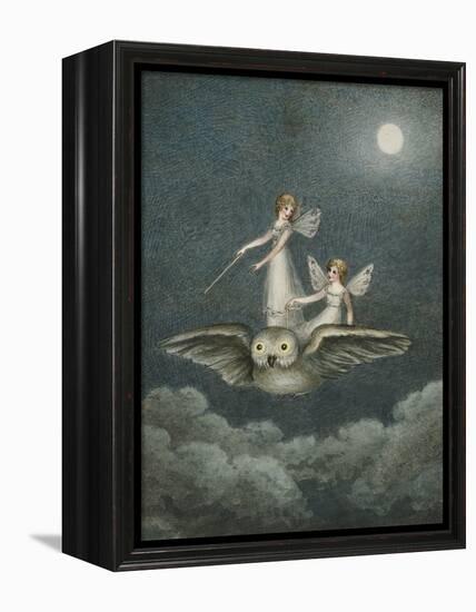 Two Fairies Standing on the Back of an Owl Beneath a Moon-Amelia Jane Murray-Framed Premier Image Canvas
