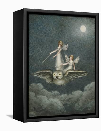 Two Fairies Standing on the Back of an Owl Beneath a Moon-Amelia Jane Murray-Framed Premier Image Canvas