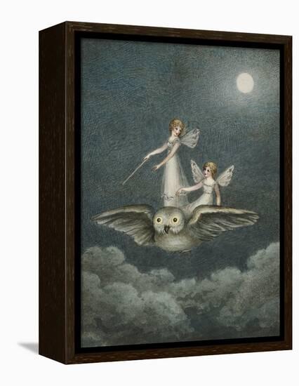 Two Fairies Standing on the Back of an Owl Beneath a Moon-Amelia Jane Murray-Framed Premier Image Canvas