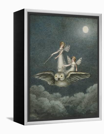 Two Fairies Standing on the Back of an Owl Beneath a Moon-Amelia Jane Murray-Framed Premier Image Canvas