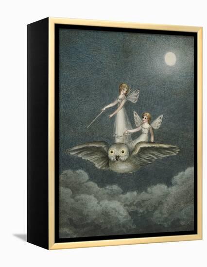 Two Fairies Standing on the Back of an Owl Beneath a Moon-Amelia Jane Murray-Framed Premier Image Canvas