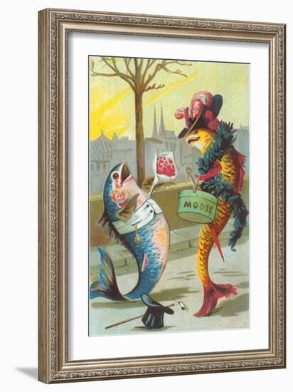 Two Fashionable Fish Meet on the Street-null-Framed Art Print
