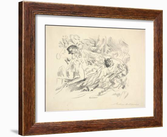 Two Female Figures in a Landscape (Pencil on Paper)-Arthur Bowen Davies-Framed Giclee Print