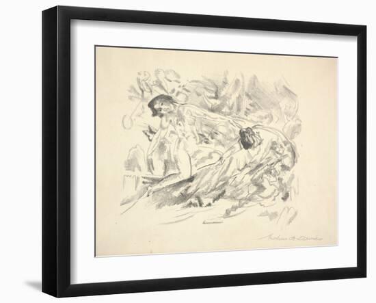 Two Female Figures in a Landscape (Pencil on Paper)-Arthur Bowen Davies-Framed Giclee Print